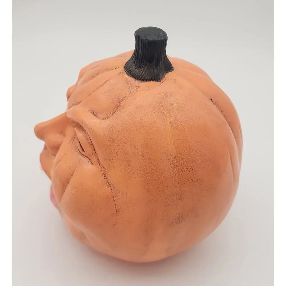 Vintage Ceramic Pumpkin with Teeth Scary Halloween Blow Mold Handmade 8
